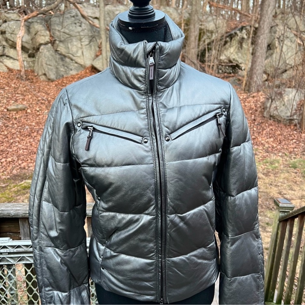 ❤️ Rare! RLX Ralph Lauren Performance Silver Leather Puffer Jacket ❤️ N
